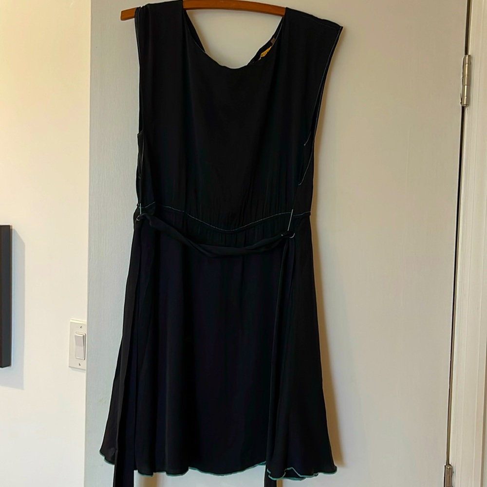 Alice and Olivia black dress with aqua details
